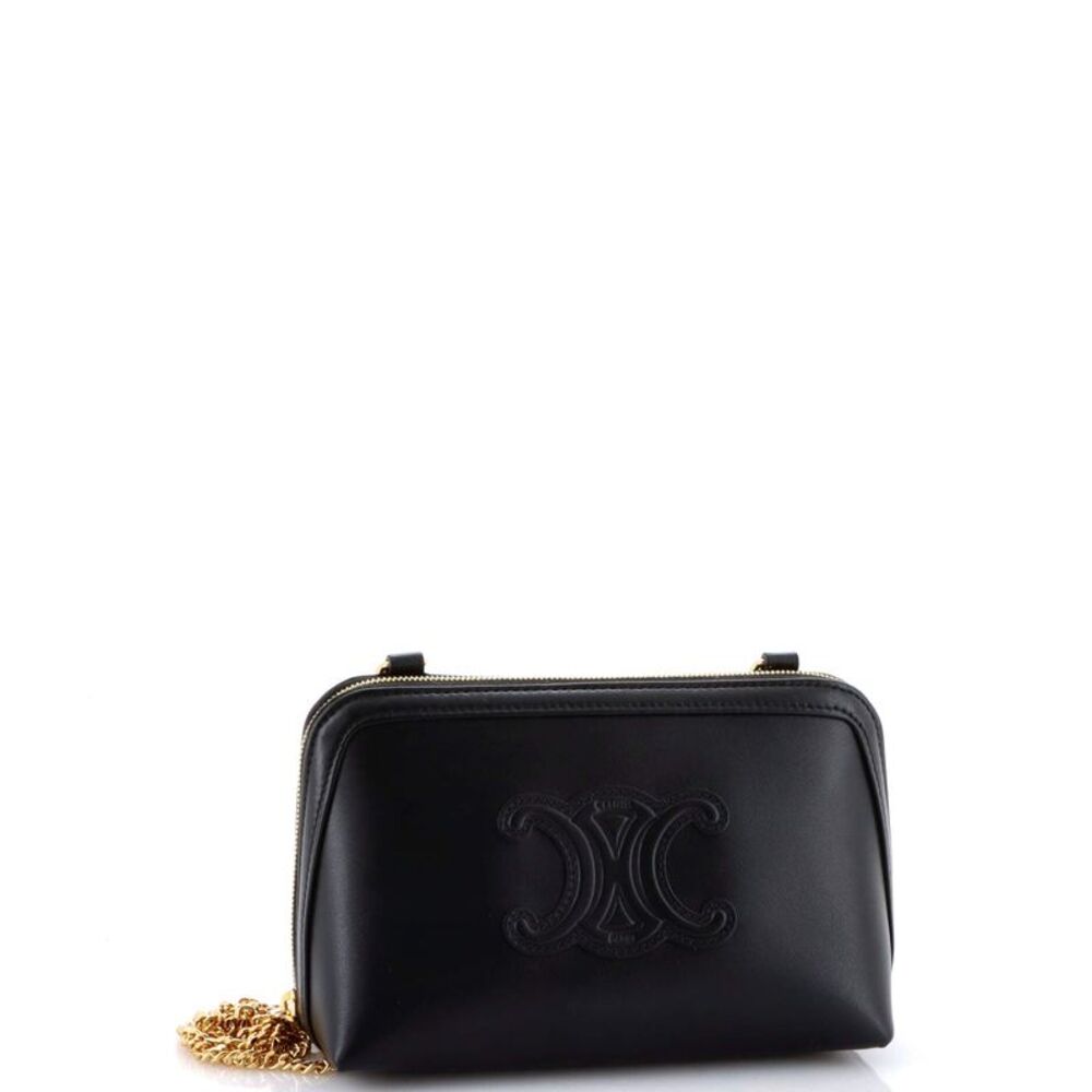 Celine Cuir Triomphe Zip Around Chain Clutch Leather Black - Picture 2 of 6